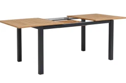 OUTFLEXX Garten-Essgruppe, OUTFLEXX® anthrazit matt, Alu / Teak / Textil, Tisch 150/210 x 90 cm, 4 Stapelsessel, 2 Klappstühle