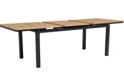 OUTFLEXX Garten-Essgruppe, OUTFLEXX® anthrazit matt, Alu / Teak / Textil, Tisch 180/240 x 100cm, 6 Stapelsessel, 2 Klappstühle