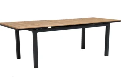 OUTFLEXX Garten-Essgruppe, OUTFLEXX® anthrazit matt, Alu / Teak / Textil, Tisch 180/240 x 100cm, 6 Stapelsessel, 2 Klappstühle