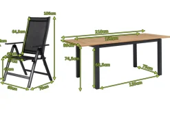 OUTFLEXX Garten-Essgruppe, OUTFLEXX® anthrazit matt, Alu / Teak / Textil, Ausziehtisch 150/210 x 90 cm, 6 Klappstühle