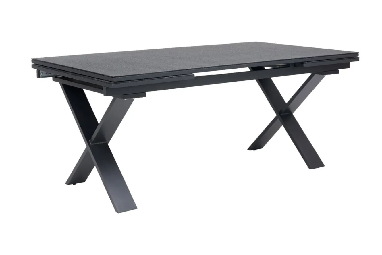 OUTFLEXX Garten-Essgruppe, OUTFLEXX® anthrazit matt, Alu / Spraystone / Teak, Tisch 180/280x100cm, 8 Klappstühle