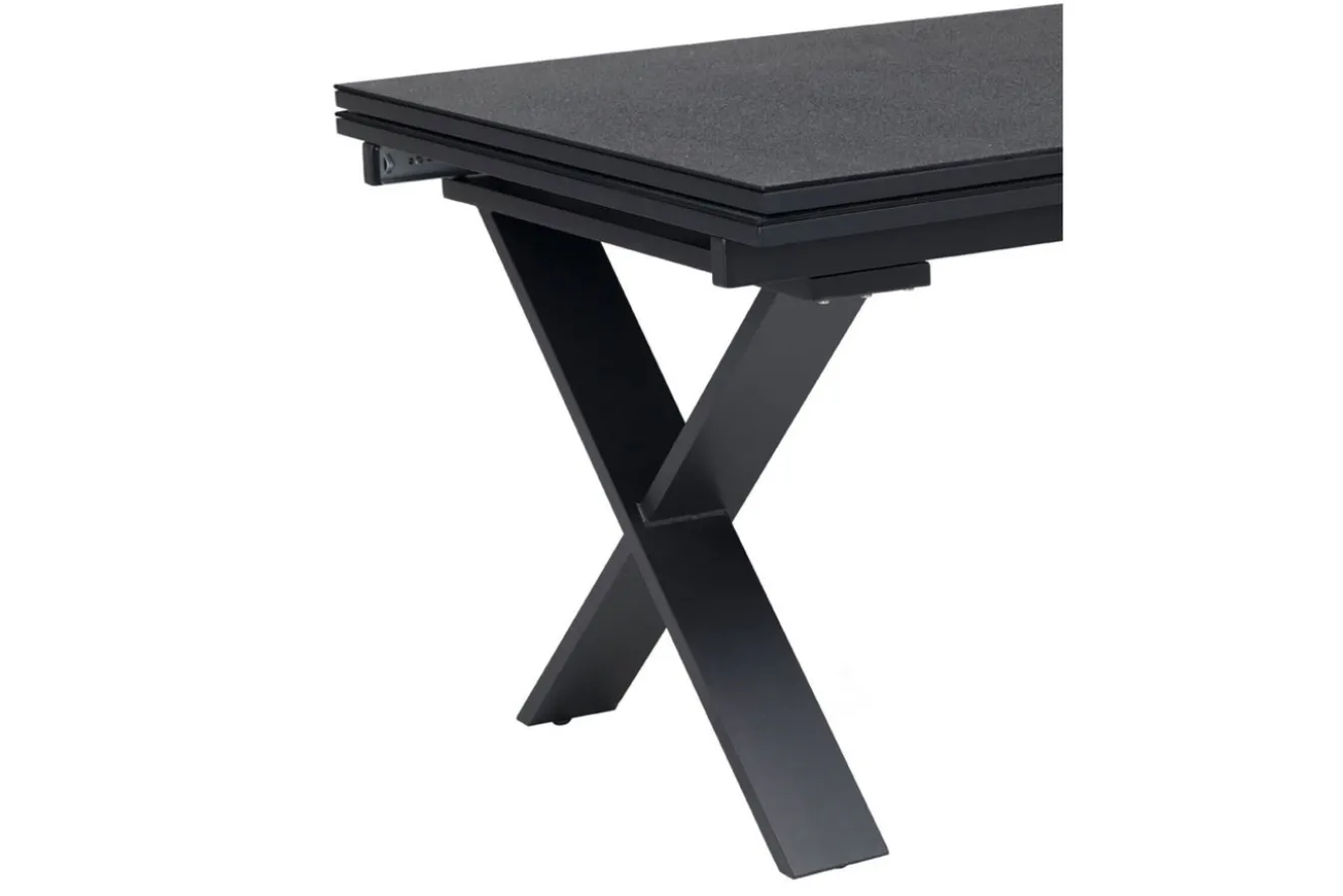 OUTFLEXX Garten-Essgruppe, OUTFLEXX® anthrazit matt, Alu / Spraystone / Teak, Tisch 180/280x100cm, 8 Klappstühle