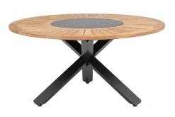 OUTFLEXX Garten-Essgruppe, OUTFLEXX® anthrazit matt, Alu / Teak / Textil, Esstisch Ø 150 cm, 5 Klappstühle