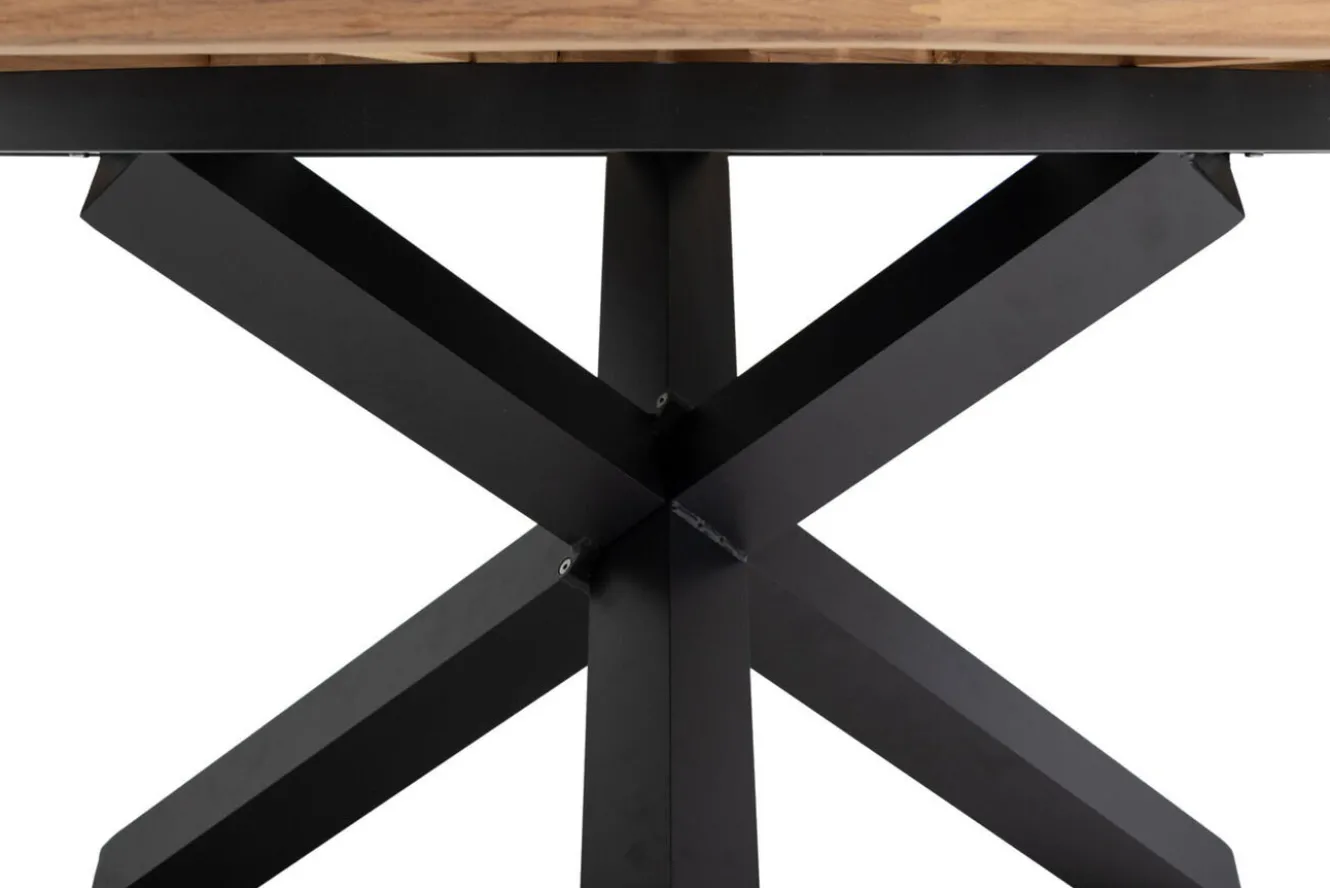 OUTFLEXX Garten-Essgruppe, OUTFLEXX® anthrazit matt, Alu / Teak / Textil, Esstisch Ø 150 cm, 5 Klappstühle