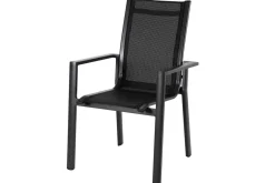 OUTFLEXX Garten-Essgruppe, OUTFLEXX® anthrazit matt, Alu / Teak / Textil, Ausziehtisch 150/210 x 90 cm, 6 Stapelsessel, 2 Klappstühle