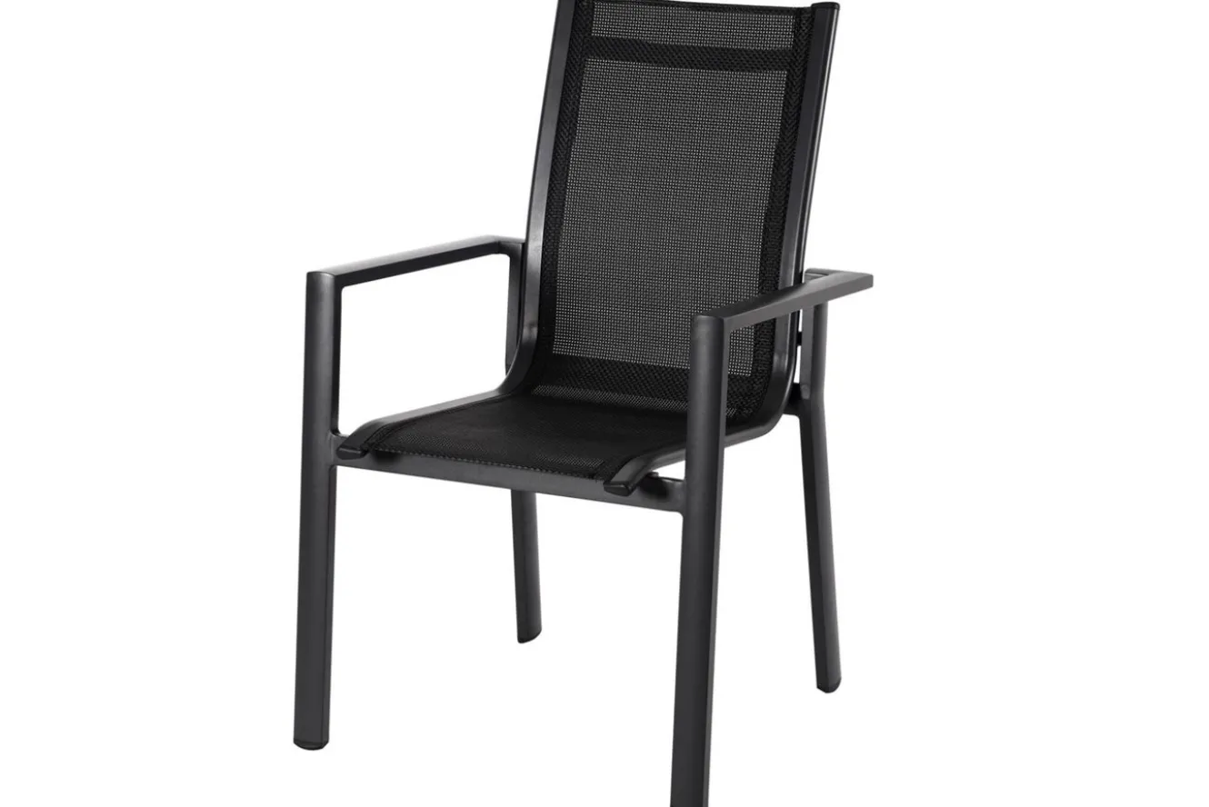 OUTFLEXX Garten-Essgruppe, OUTFLEXX® anthrazit matt, Alu / Teak / Textil, Ausziehtisch 150/210 x 90 cm, 6 Stapelsessel, 2 Klappstühle