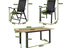 OUTFLEXX Garten-Essgruppe, OUTFLEXX® anthrazit matt, Alu / Teak / Textil, Ausziehtisch 150/210 x 90 cm, 6 Stapelsessel, 2 Klappstühle