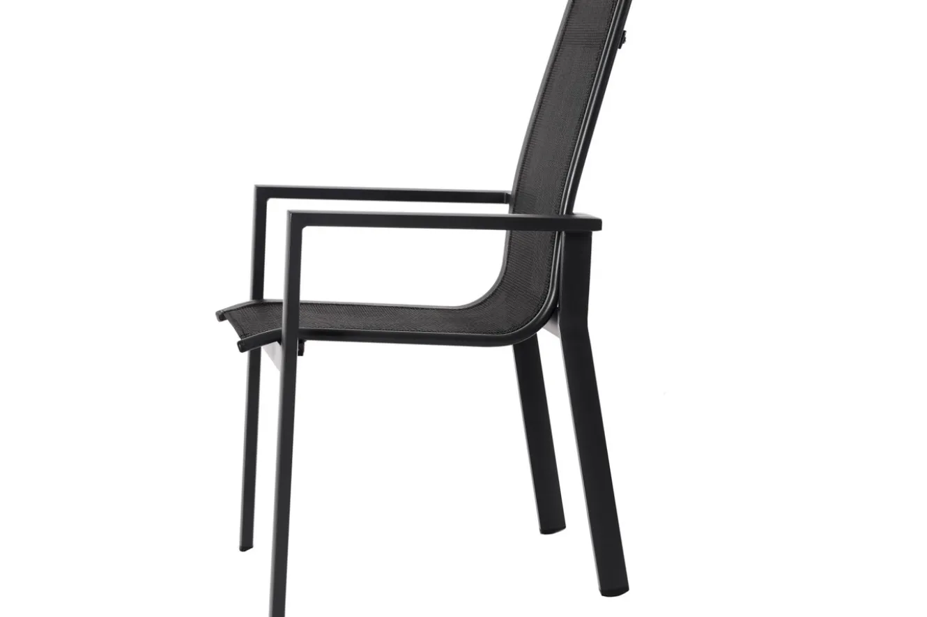 OUTFLEXX Garten-Essgruppe, OUTFLEXX® anthrazit matt, Alu / Teak / Textil, Ausziehtisch 150/210 x 90 cm, 6 Stapelsessel, 2 Klappstühle