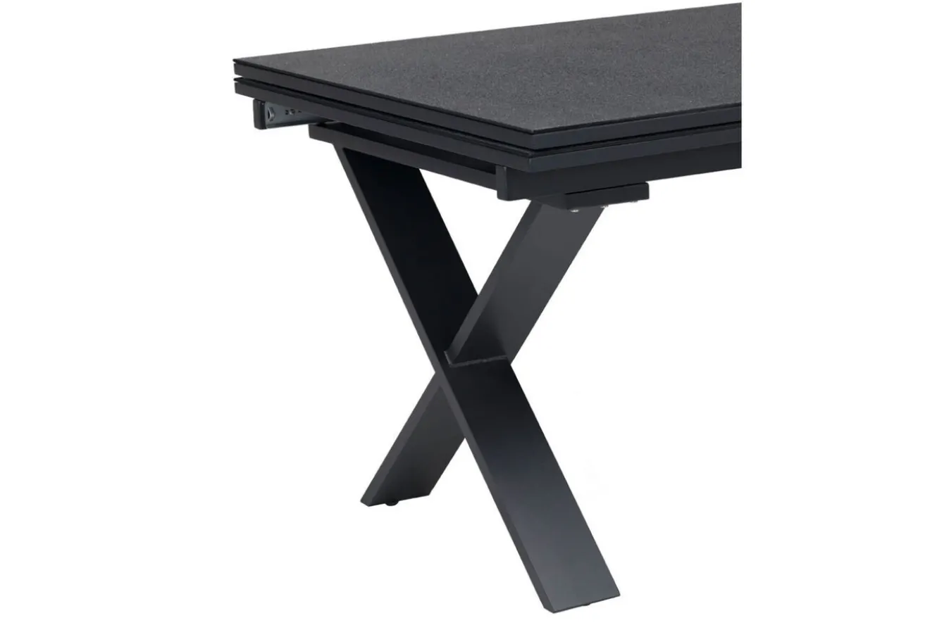 OUTFLEXX Garten-Essgruppe, OUTFLEXX® anthrazit matt, Alu / Spraystone / Textil, Tisch 180/280 x 100 cm, 6 Stapelsessel, 2 Klappstühle