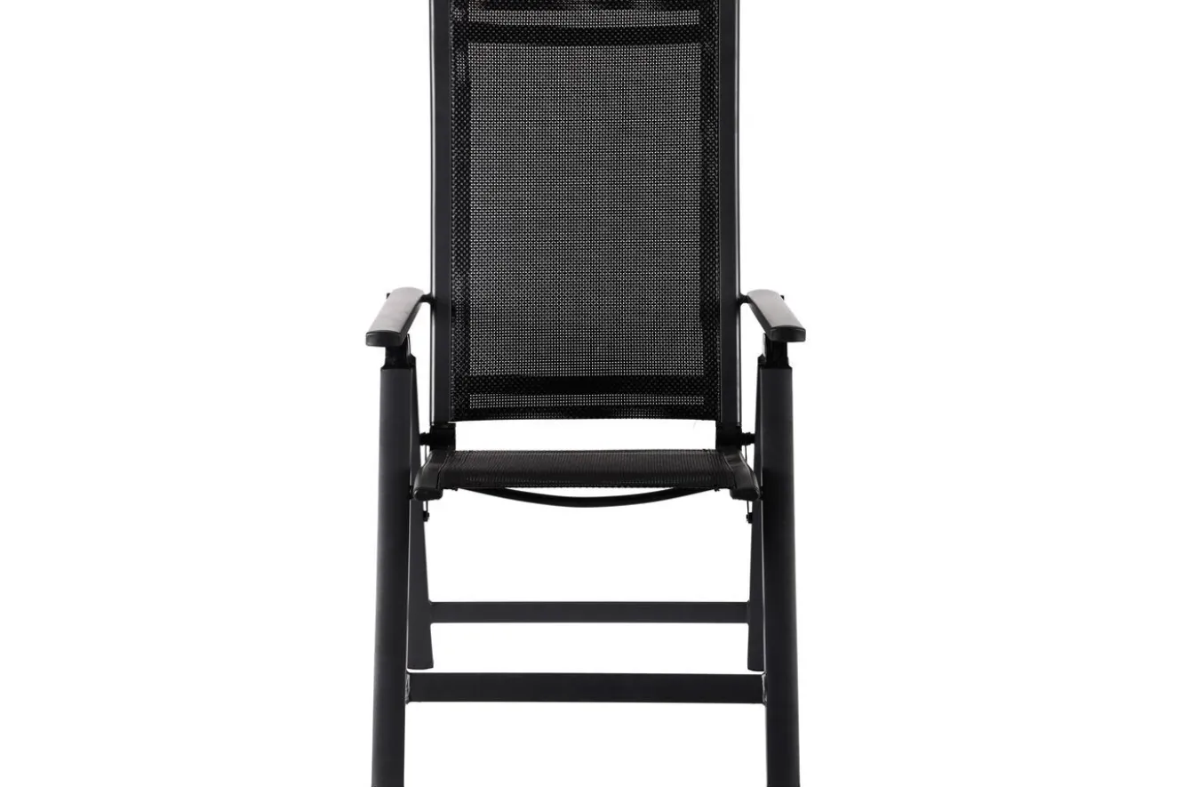 OUTFLEXX Garten-Essgruppe, OUTFLEXX® anthrazit matt, Alu / Spraystone / Textil, Tisch 180/280 x 100 cm, 6 Stapelsessel, 2 Klappstühle