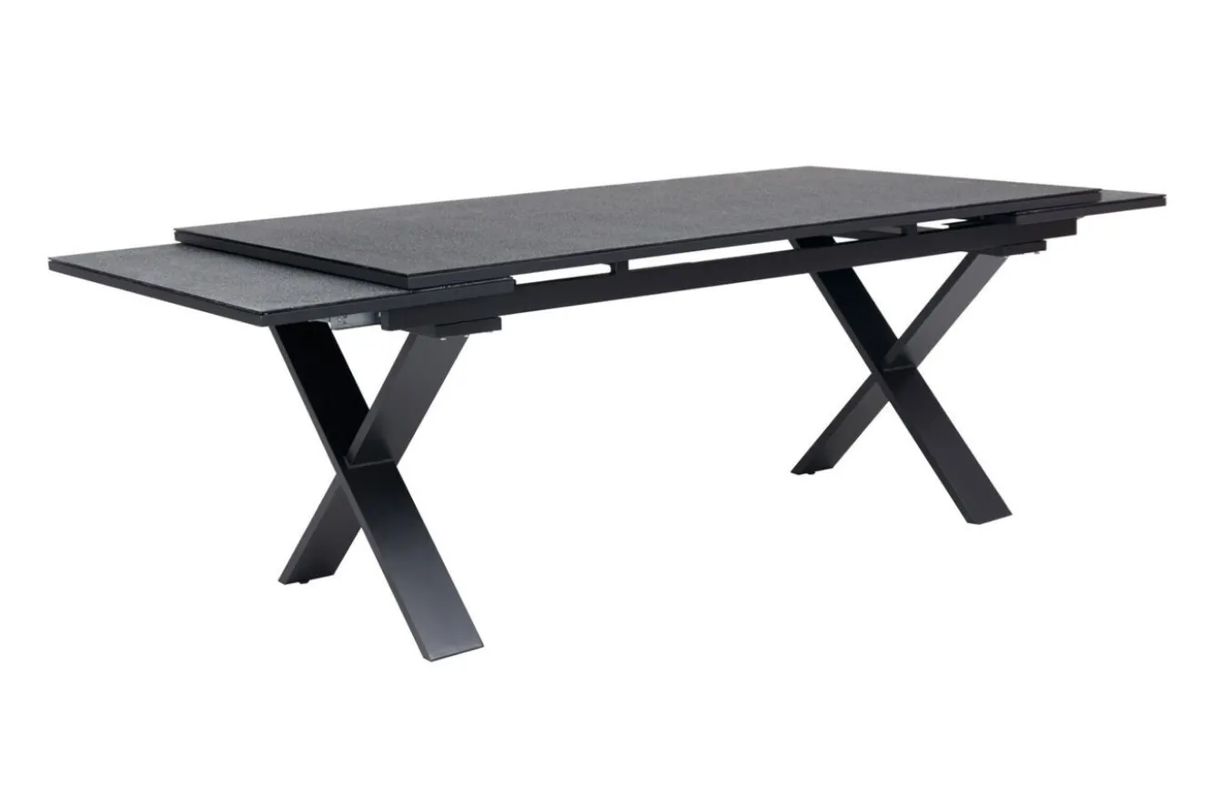 OUTFLEXX Garten-Essgruppe, OUTFLEXX® anthrazit matt, Alu / Spraystone / Textil, Tisch 180/280 x 100 cm, 6 Stapelsessel, 2 Klappstühle