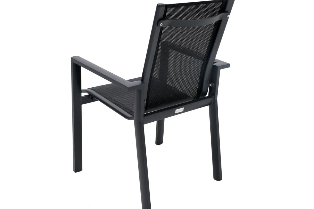 OUTFLEXX Garten-Essgruppe, OUTFLEXX® anthrazit matt, Alu / Spraystone / Textil, Tisch 180/280 x 100 cm, 6 Stapelsessel, 2 Klappstühle