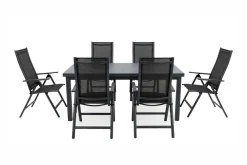 OUTFLEXX Garten-Essgruppe, 6 Personen, ausziehbarer Tisch 180–240 cm, Aluminium/Textilene