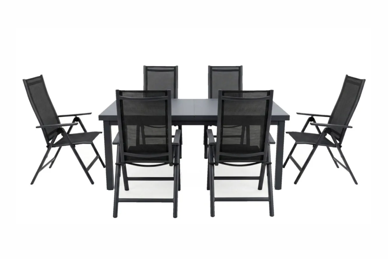 OUTFLEXX Garten-Essgruppe, 6 Personen, ausziehbarer Tisch 180–240 cm, Aluminium/Textilene