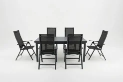 OUTFLEXX Garten-Essgruppe, 6 Personen, ausziehbarer Tisch 180–240 cm, Aluminium/Textilene