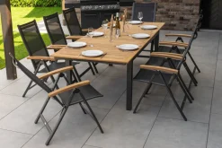 OUTFLEXX Garten-Essgruppe, 8 Personen, ausziehbarer Tisch 180–240 cm, Aluminium/Teakholz FSC®-zertifiziert