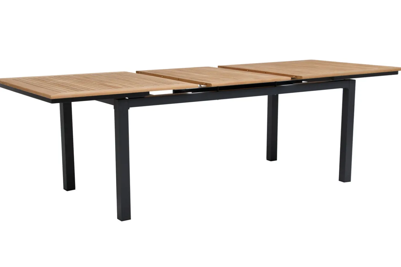 OUTFLEXX Garten-Essgruppe, 8 Personen, ausziehbarer Tisch 180–240 cm, Aluminium/Teakholz FSC®-zertifiziert