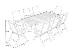OUTFLEXX Garten-Essgruppe, 8 Personen, ausziehbarer Tisch 180–240 cm, Aluminium/Teakholz FSC®-zertifiziert