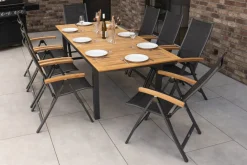 OUTFLEXX Garten-Essgruppe, 8 Personen, ausziehbarer Tisch 180–240 cm, Aluminium/Teakholz FSC®-zertifiziert