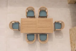 OUTFLEXX Garten-Essgruppe, 6 Personen, ausziehbarer Tisch 160–210 cm, Teakholz, inkl. Polster