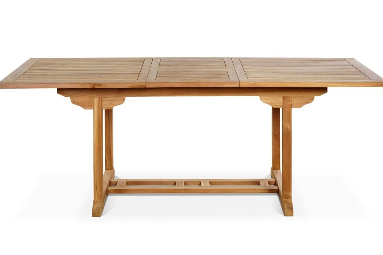 OUTFLEXX Garten-Essgruppe, 6 Personen, ausziehbarer Tisch 160–210 cm, Teakholz, inkl. Polster