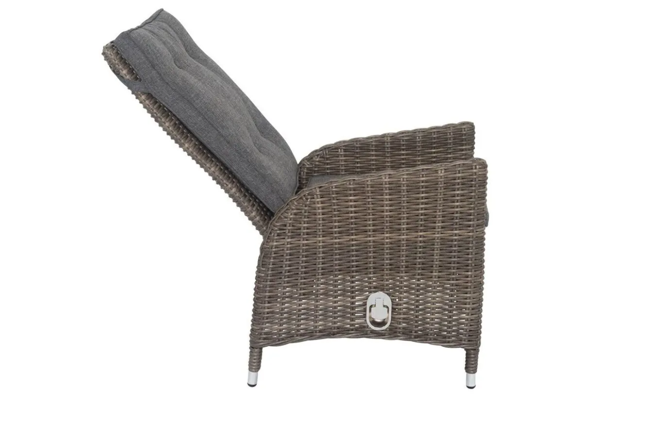 OUTFLEXX Garten-Essgruppe, Polyrattan/recyceltes Teak, Tisch 160 x 90 cm, 4 Hochlehner- Diningsessel, inkl. Polster, FSC®-zertifiziertes Produkt