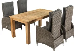 OUTFLEXX Garten-Essgruppe, Polyrattan/recyceltes Teak, Tisch 160 x 90 cm, 4 Hochlehner- Diningsessel, inkl. Polster, FSC®-zertifiziertes Produkt