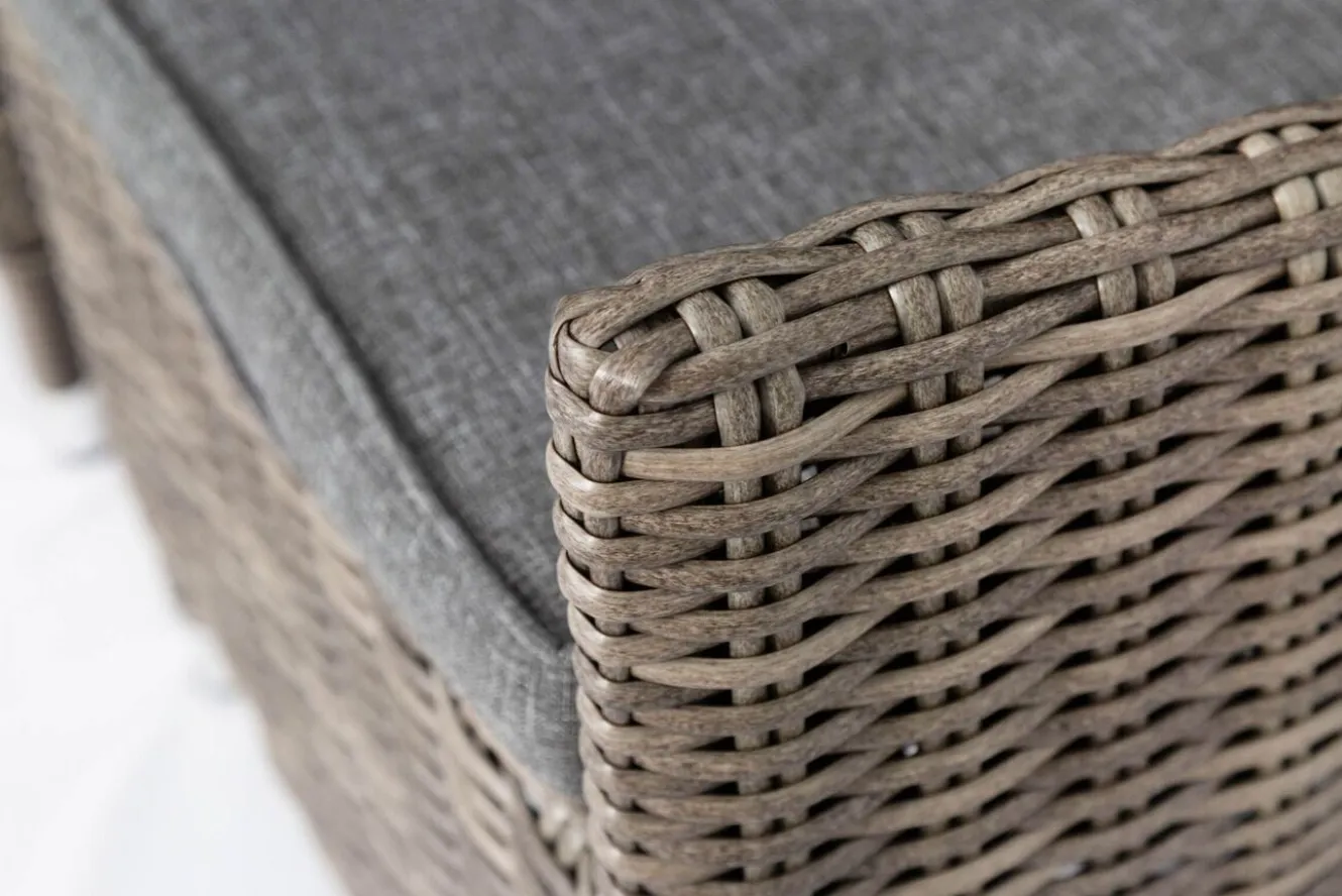 OUTFLEXX Garten-Essgruppe, Polyrattan/Teakholz, Tisch 200 x 100 cm, 6 Hochlehner- Diningsessel, inkl. Polster