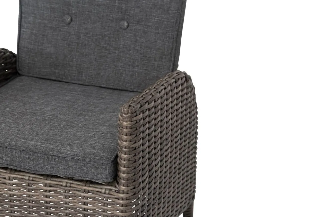 OUTFLEXX Garten-Essgruppe, Polyrattan/Teakholz, Tisch 200 x 100 cm, 6 Hochlehner- Diningsessel, inkl. Polster
