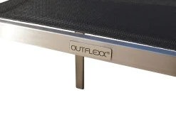 OUTFLEXX Garten-Essgruppe, schwarz, Edelstahl/Teak, Esstisch 180 x 90 cm, 6 Stapelstühle gepolstert
