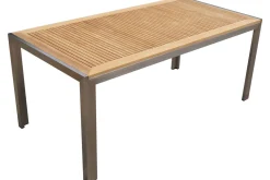 OUTFLEXX Garten-Essgruppe, schwarz, Edelstahl/Teak, Esstisch 180 x 90 cm, 6 Stapelstühle gepolstert