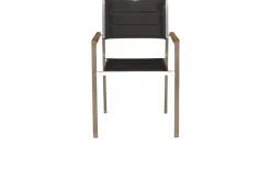 OUTFLEXX Garten-Essgruppe, schwarz, Edelstahl/Teak, Esstisch 180 x 90 cm, 6 Stapelstühle gepolstert
