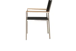OUTFLEXX Garten-Essgruppe, schwarz, Edelstahl/Teak, Esstisch 180 x 90 cm, 6 Stapelstühle gepolstert