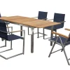 OUTFLEXX Garten-Essgruppe, schwarz, 180/240 x 100 cm, Edelstahl/Teak, Ausziehtisch, 4 Stühle padded, 2 Klappstühle, FSC®-zertifiziertes Produkt