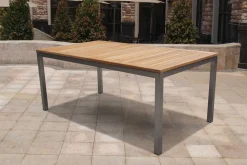 OUTFLEXX Garten-Essgruppe, schwarz, 180/240 x 100 cm, Edelstahl/Teak, Ausziehtisch, 4 Stühle padded, 2 Klappstühle, FSC®-zertifiziertes Produkt