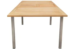 OUTFLEXX Garten-Essgruppe, schwarz, 180/240 x 100 cm, Edelstahl/Teak, Ausziehtisch, 4 Stühle padded, 2 Klappstühle, FSC®-zertifiziertes Produkt