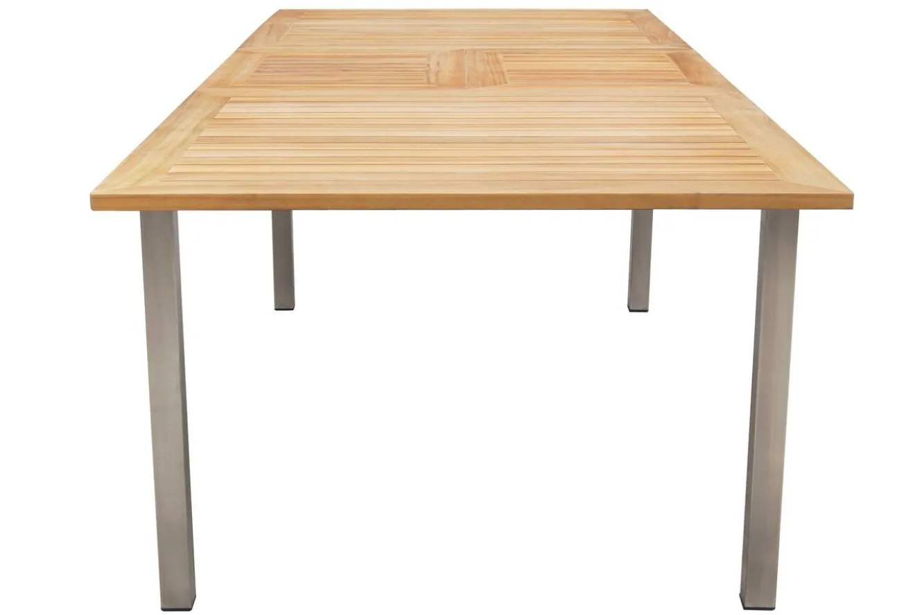 OUTFLEXX Garten-Essgruppe, schwarz, 180/240 x 100 cm, Edelstahl/Teak, Ausziehtisch, 4 Stühle padded, 2 Klappstühle, FSC®-zertifiziertes Produkt