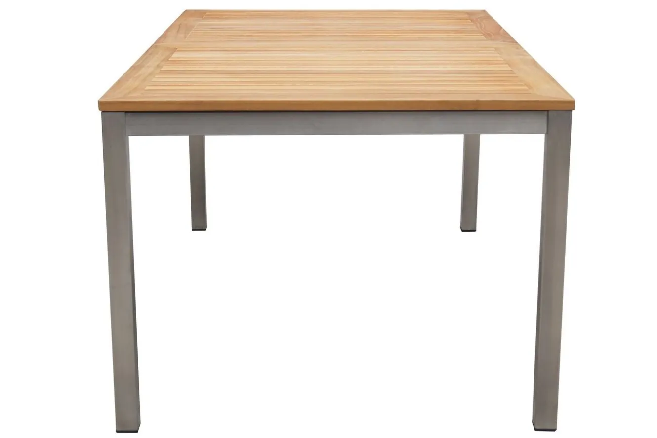 OUTFLEXX Garten-Essgruppe, schwarz, 180/240 x 100 cm, Edelstahl/Teak, Ausziehtisch, 4 Stühle padded, 2 Klappstühle, FSC®-zertifiziertes Produkt
