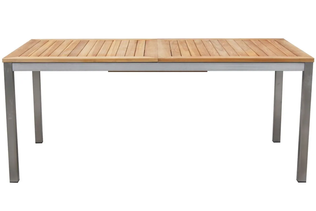 OUTFLEXX Garten-Essgruppe, schwarz, 180/240 x 100 cm, Edelstahl/Teak, Ausziehtisch, 4 Stühle padded, 2 Klappstühle, FSC®-zertifiziertes Produkt