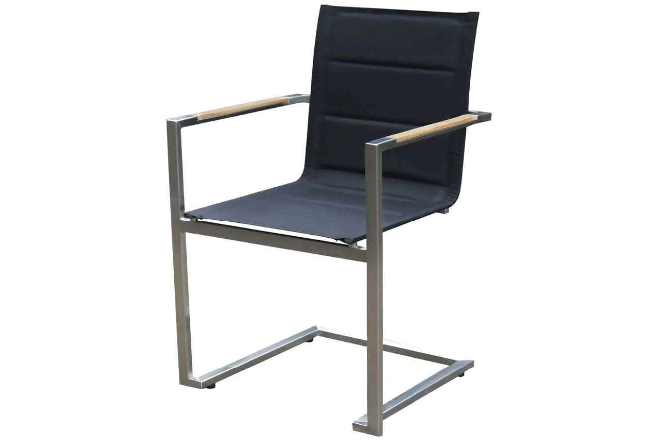 OUTFLEXX Garten-Essgruppe, schwarz, 180/240 x 100 cm, Edelstahl/Teak, Ausziehtisch, 4 Stühle padded, 2 Klappstühle, FSC®-zertifiziertes Produkt