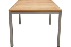 OUTFLEXX Garten-Essgruppe, schwarz, 200/300 x 100 cm, Edelstahl/Teak, Ausziehtisch, 8 Stapelstühle, 2 Klappstühle, FSC®-zertifiziertes Produkt