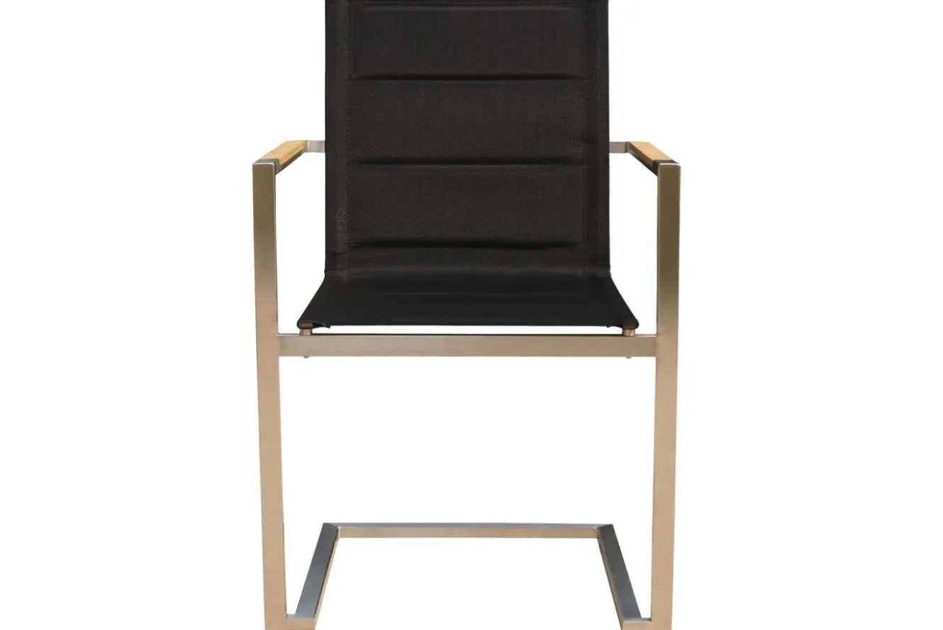 OUTFLEXX Garten-Essgruppe, schwarz, Edelstahl/Teak, Ø 170 cm, 6 Freischwinger, inkl. drehbarer Granitplatte + Eiskühler, FSC®-zertifiziertes Produkt
