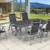 OUTFLEXX Garten-Essgruppe, silber, Alu / Spraystone / Textil, Tisch 180/280x100cm, 6 Klappstühle