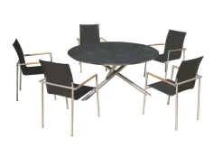 OUTFLEXX Garten-Essgruppe, silber/anthrazit, Edelstahl/Glaskeramik/Textilene, Tisch Ø150cm, 5 Personen