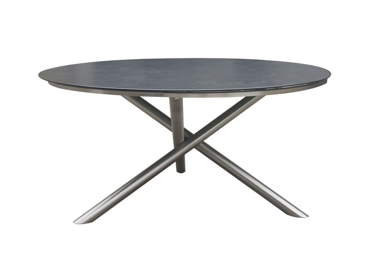 OUTFLEXX Garten-Essgruppe, silber/anthrazit, Edelstahl/Glaskeramik/Textilene, Tisch Ø150cm, 5 Personen