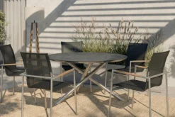 OUTFLEXX Garten-Essgruppe, silber/anthrazit, Edelstahl/Glaskeramik/Textilene, Tisch Ø150cm, 5 Personen
