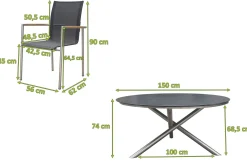OUTFLEXX Garten-Essgruppe, silber/anthrazit, Edelstahl/Glaskeramik/Textilene, Tisch Ø150cm, 5 Personen