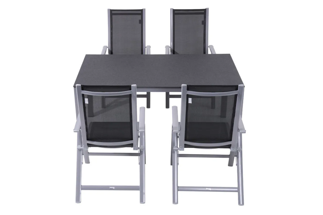 OUTFLEXX Garten-Essgruppe, silber/anthrazit, Alu/Spraystone/Textilen, 160x95 cm, 4 Klappstühle
