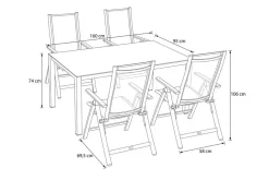 OUTFLEXX Garten-Essgruppe, silber/anthrazit, Alu/Spraystone/Textilen, 160x95 cm, 4 Klappstühle