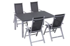 OUTFLEXX Garten-Essgruppe, silber/anthrazit, Alu/Spraystone/Textilen, 160x95 cm, 4 Klappstühle